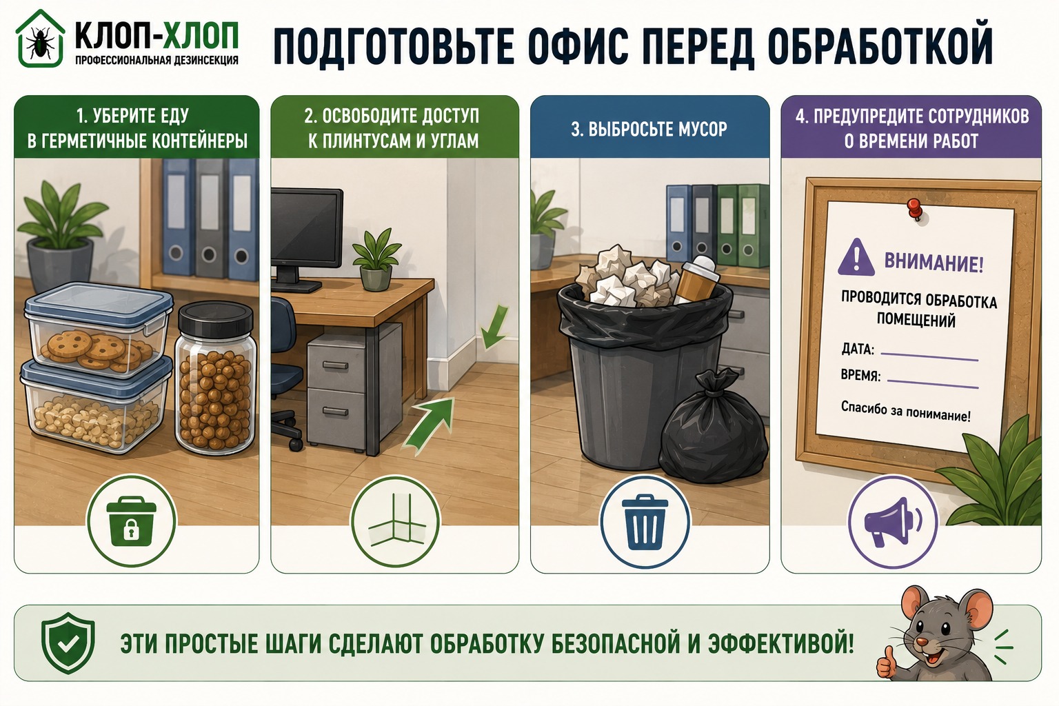 подготовка офиса перед обработкой от мышей